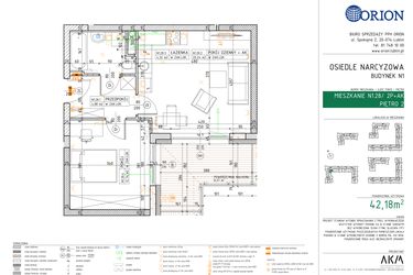 Rzut - Mieszkanie na sprzedaż 2 pokoje o powierzchni 42,18 m² - numer N1.28 w Osiedle Narcyzowe etap 2