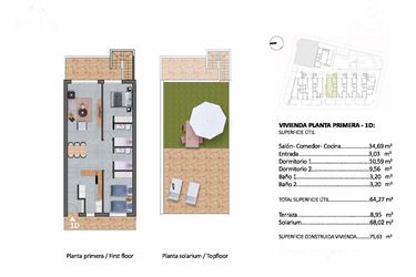 Rzut - Dom na sprzedaż 2 pokoje o powierzchni 75,63 m² - numer 1-D w Domy w Pilar de la Horadada - 16331918