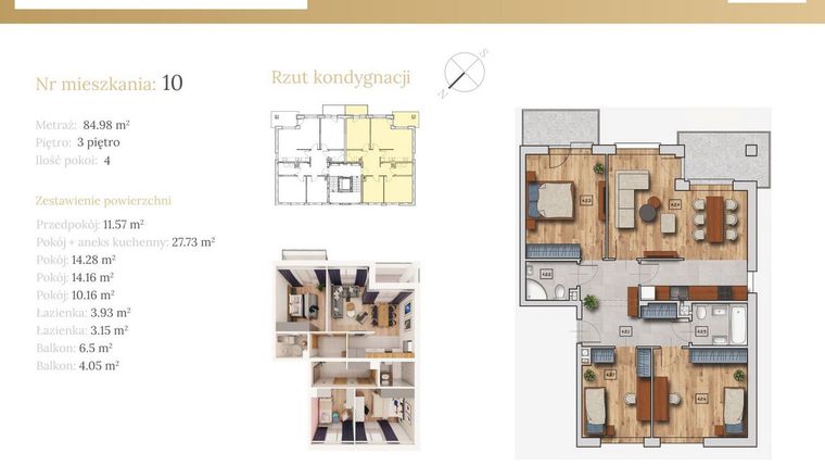 Rzut - Mieszkanie na sprzedaż 4 pokoje o powierzchni 86,22 m² - numer 51B.10 w Dębowa 51