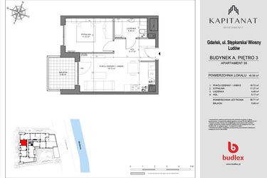 Rzut - Mieszkanie na sprzedaż 2 pokoje o powierzchni 39,71 m² - numer A35 w Kapitanat A