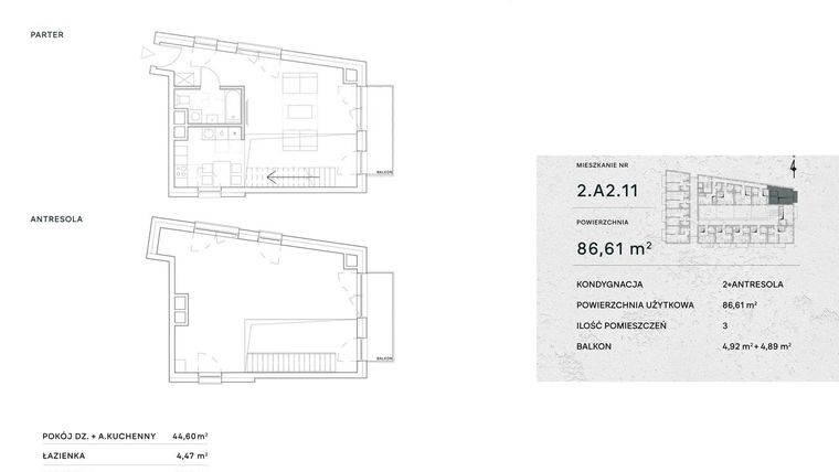 Rzut - Mieszkanie na sprzedaż 2 pokoje o powierzchni 86,61 m² - numer 2.A2.11 w Żernicka Park