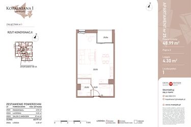 Rzut - Mieszkanie na sprzedaż 1 pokój o powierzchni 48,99 m² - numer 25 w Kopalniana