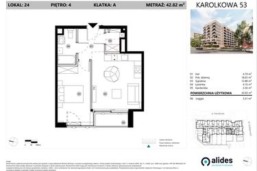 Rzut - Mieszkanie na sprzedaż 2 pokoje o powierzchni 42,82 m² - numer A.04.L.24 w ReVola
