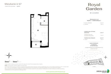 Rzut - Mieszkanie na sprzedaż 1 pokój o powierzchni 31,86 m² - numer M.67 w Royal Garden Wilanów
