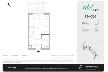 Rzut - Mieszkanie na sprzedaż 1 pokój o powierzchni 27,09 m² - numer MA056 w Ale!Ken