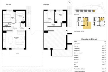 Rzut - Mieszkanie na sprzedaż 4 pokoje o powierzchni 79,29 m² - numer 36.1 w River Park