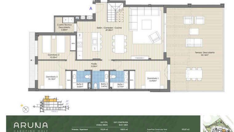 Rzut - Mieszkanie na sprzedaż 4 pokoje o powierzchni 257 m² - numer P2-P2-A w Aruna
