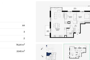 Rzut - Mieszkanie na sprzedaż 3 pokoje o powierzchni 78,64 m² - numer 6A0210 w Jaśminowy Mokotów etap VI