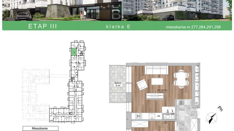 Rzut - Mieszkanie na sprzedaż 2 pokoje o powierzchni 42,7 m² - numer 291 w Apartamenty Ciepła 38