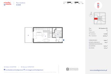 Rzut - Mieszkanie na sprzedaż 1 pokój o powierzchni 27,59 m² - numer C.13.03 w Mieszkaj w mieście - Na Tysiącleciu budynek C