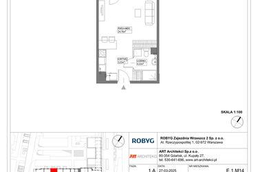 Rzut - Mieszkanie na sprzedaż 1 pokój o powierzchni 31,81 m² - numer E.1M14 w Nowa Wałowa bud. E