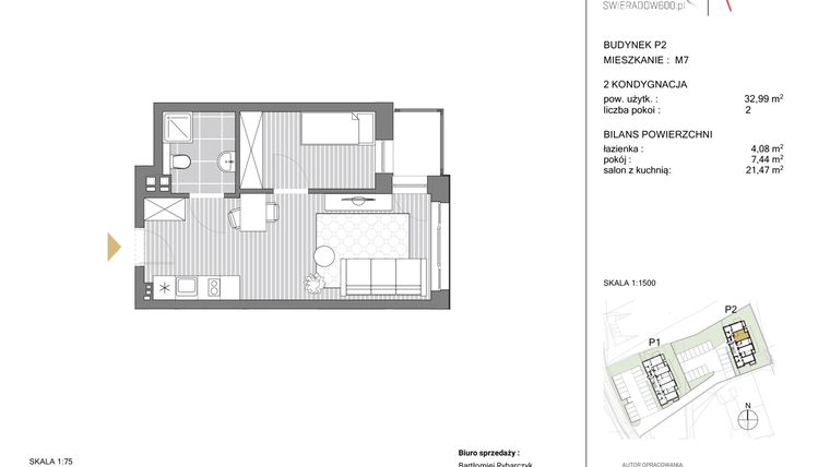 Rzut - Mieszkanie na sprzedaż 2 pokoje o powierzchni 32,99 m² - numer P2 M07 w Swieradow600
