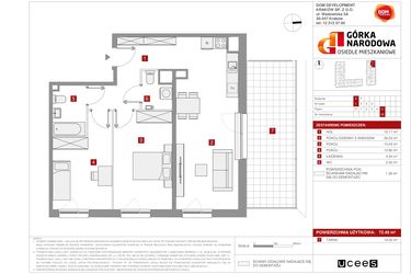 Rzut - Mieszkanie na sprzedaż 3 pokoje o powierzchni 72,49 m² - numer GN_3_3_E_49 w Osiedle Górka Narodowa