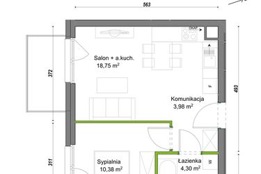 Rzut - Mieszkanie na sprzedaż 2 pokoje o powierzchni 37,41 m² - numer E1/B/10 w Orawska Vita