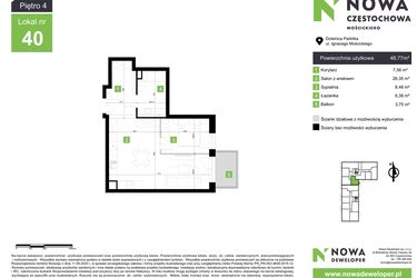 Rzut - Mieszkanie na sprzedaż 2 pokoje o powierzchni 48,77 m² - numer M40 w Nowa Częstochowa Mościckiego