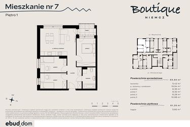 Rzut - Mieszkanie na sprzedaż 4 pokoje o powierzchni 63,6 m² - numer 7 w Boutique NIEMCZ