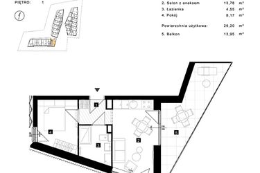 Rzut - Mieszkanie na sprzedaż 2 pokoje o powierzchni 29,2 m² - numer A.1.14 w Cisha Apartamenty Dziwnów
