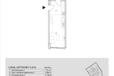 Rzut - Mieszkanie na sprzedaż 1 pokój o powierzchni 28,08 m² - numer II.A.18 w Krakowska 35 - Apartamenty Inwestycyjne