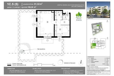 Rzut - Mieszkanie na sprzedaż 2 pokoje o powierzchni 51,32 m² - numer 1C.5 w Zielone Zamienie XI