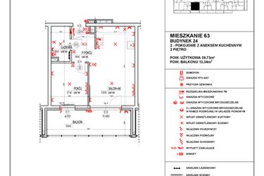 Rzut - Mieszkanie na sprzedaż 2 pokoje o powierzchni 39,73 m² - numer 24_63 w Osiedle 4 Pory Roku - Etap VIII