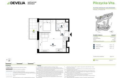 Rzut - Mieszkanie na sprzedaż 1 pokój o powierzchni 28,53 m² - numer AA0307 w Pilczycka Vita