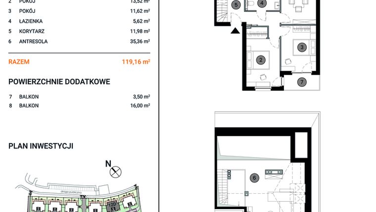 Rzut - Mieszkanie na sprzedaż 3 pokoje o powierzchni 119,16 m² - numer 12D.6 w Wille Miejskie Lekcyjna
