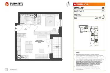 Rzut - Mieszkanie na sprzedaż 2 pokoje o powierzchni 41,79 m² - numer C9.38 w Konstelacja etap V