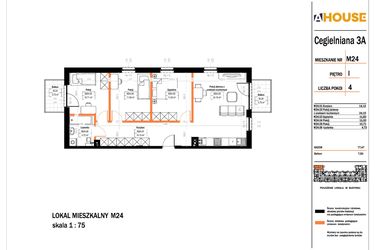 Rzut - Mieszkanie na sprzedaż 4 pokoje o powierzchni 77,47 m² - numer 24 w Osiedle StaLove etap II