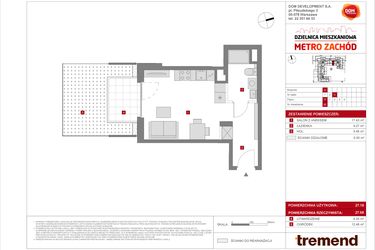 Rzut - Mieszkanie na sprzedaż 1 pokój o powierzchni 27,18 m² - numer D.82 w Dzielnica Mieszkaniowa Metro Zachód - etap 8.2