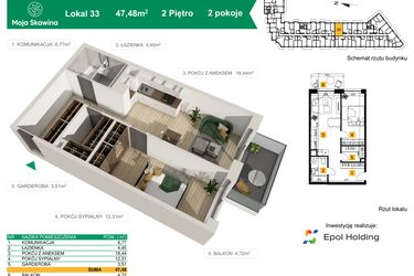 Rzut - Mieszkanie na sprzedaż 2 pokoje o powierzchni 47,48 m² - numer M33 w Moja Skawina