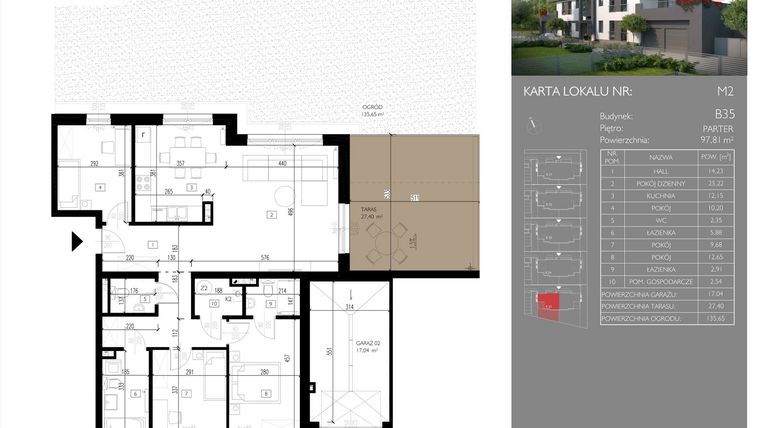 Rzut - Mieszkanie na sprzedaż 4 pokoje o powierzchni 97,81 m² - numer B35.M2 w Leśna Polana
