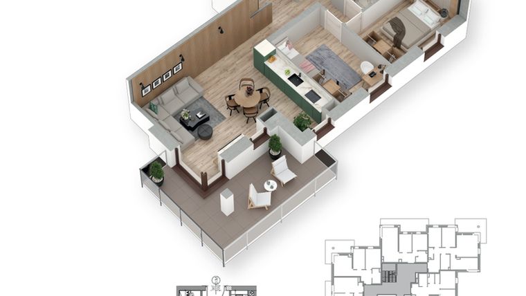 Rzut - Mieszkanie na sprzedaż 3 pokoje o powierzchni 63,01 m² - numer 14 w Villa Park - Etap III