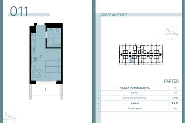 Rzut - Mieszkanie na sprzedaż 1 pokój o powierzchni 25,71 m² - numer 011 w Linea Mare Mrzeżyno