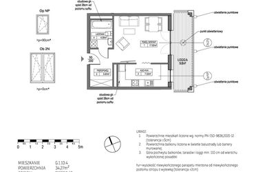 Rzut - Mieszkanie na sprzedaż 1 pokój o powierzchni 34,27 m² - numer G.1.10.4 w City Park bud. G i H