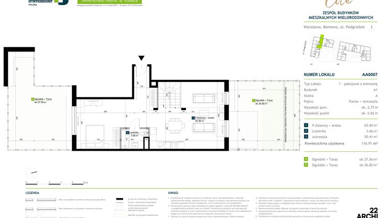 Rzut - Mieszkanie na sprzedaż 1 pokój o powierzchni 116,91 m² - numer AA0007 w Viva Cité 2