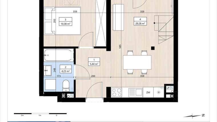 Rzut - Mieszkanie na sprzedaż 2 pokoje o powierzchni 50,96 m² - numer B4/3/40 w MONTANO