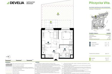 Rzut - Mieszkanie na sprzedaż 1 pokój o powierzchni 28,91 m² - numer AA0005 w Pilczycka Vita