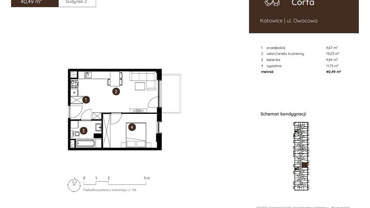 Rzut - Mieszkanie na sprzedaż 2 pokoje o powierzchni 40,49 m² - numer 2.B.1.05 w Murapol Corfa