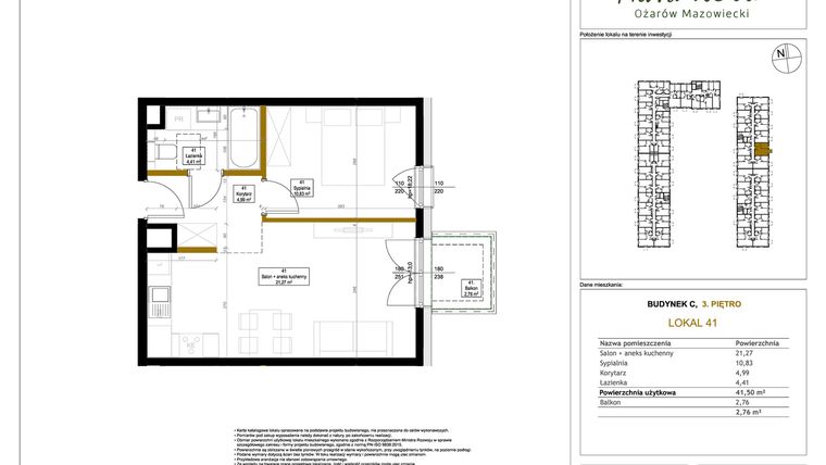 Rzut - Mieszkanie na sprzedaż 2 pokoje o powierzchni 42,06 m² - numer 41 w Aura Nova etap II