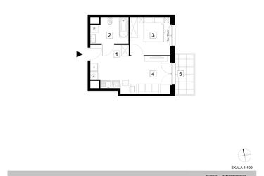 Rzut - Mieszkanie na sprzedaż 2 pokoje o powierzchni 35,7 m² - numer A1-3-27 w Hipoteczna Park