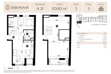 Rzut - Mieszkanie na sprzedaż 2 pokoje o powierzchni 101,83 m² - numer A.21 w Dębowa 45