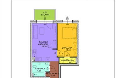 Rzut - Mieszkanie na sprzedaż 2 pokoje o powierzchni 44,23 m² - numer D12 w Osiedle Zuchów