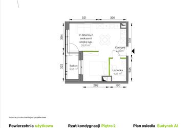 Rzut - Mieszkanie na sprzedaż 1 pokój o powierzchni 32,92 m² - numer A1/02/32 w WUWA Vita
