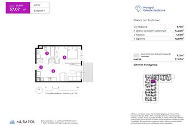 Rzut - Mieszkanie na sprzedaż 2 pokoje o powierzchni 37,07 m² - numer 1.A.0.01 w Murapol Osiedle Szafirove II