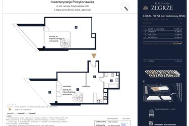 Rzut - Mieszkanie na sprzedaż 2 pokoje o powierzchni 87,7 m² - numer B56 w Rezydencja Zegrze etap II