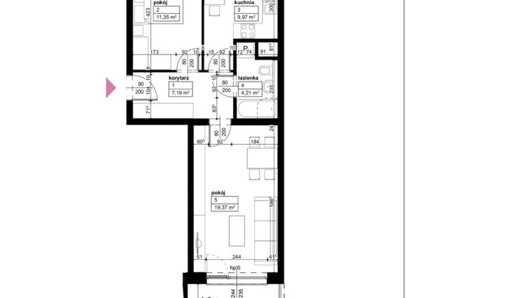 Rzut - Mieszkanie na sprzedaż 2 pokoje o powierzchni 52,09 m² - numer D1/1/5/21 w Malta Wołkowyska etap III