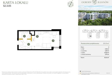 Rzut - Mieszkanie na sprzedaż 1 pokój o powierzchni 25,13 m² - numer S2.3.05 w Ogrody Julianów