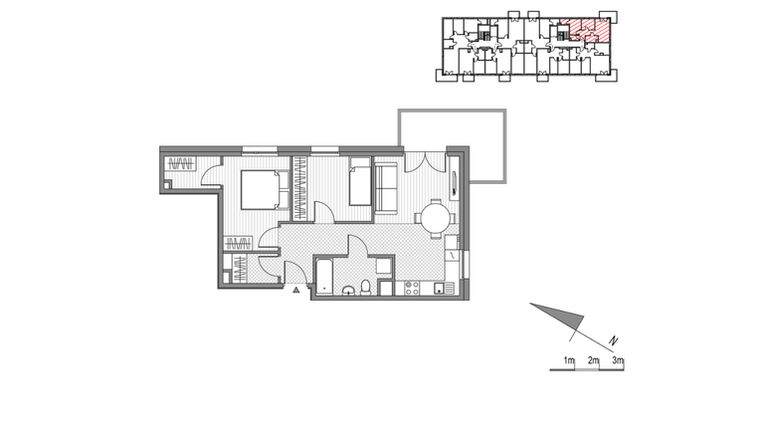Rzut - Mieszkanie na sprzedaż 3 pokoje o powierzchni 51,95 m² - numer 13 w Glogera bud. H
