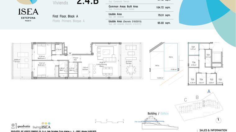 Rzut - Mieszkanie na sprzedaż 2 pokoje o powierzchni 79,31 m² - numer 2.4B w Isea - Estepona