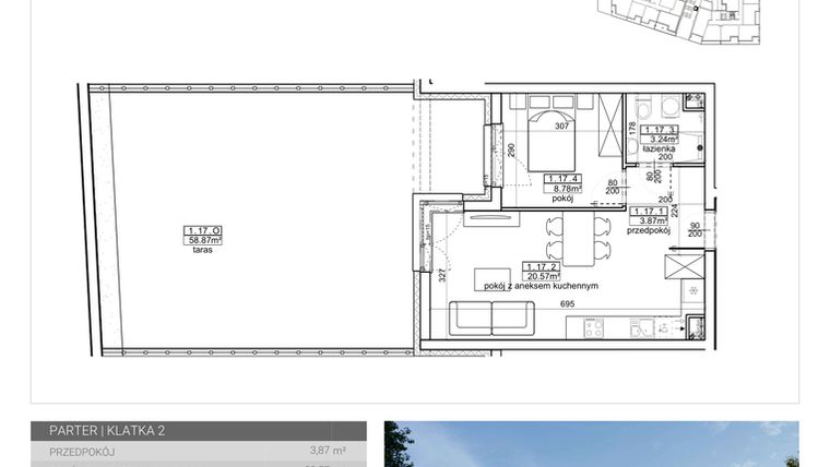 Rzut - Mieszkanie na sprzedaż 2 pokoje o powierzchni 36,46 m² - numer 43 w Wave etap II